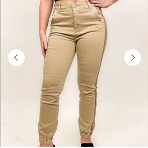 Risen Jogger Jeans Tan with Side Stripe - size 3/26. B1